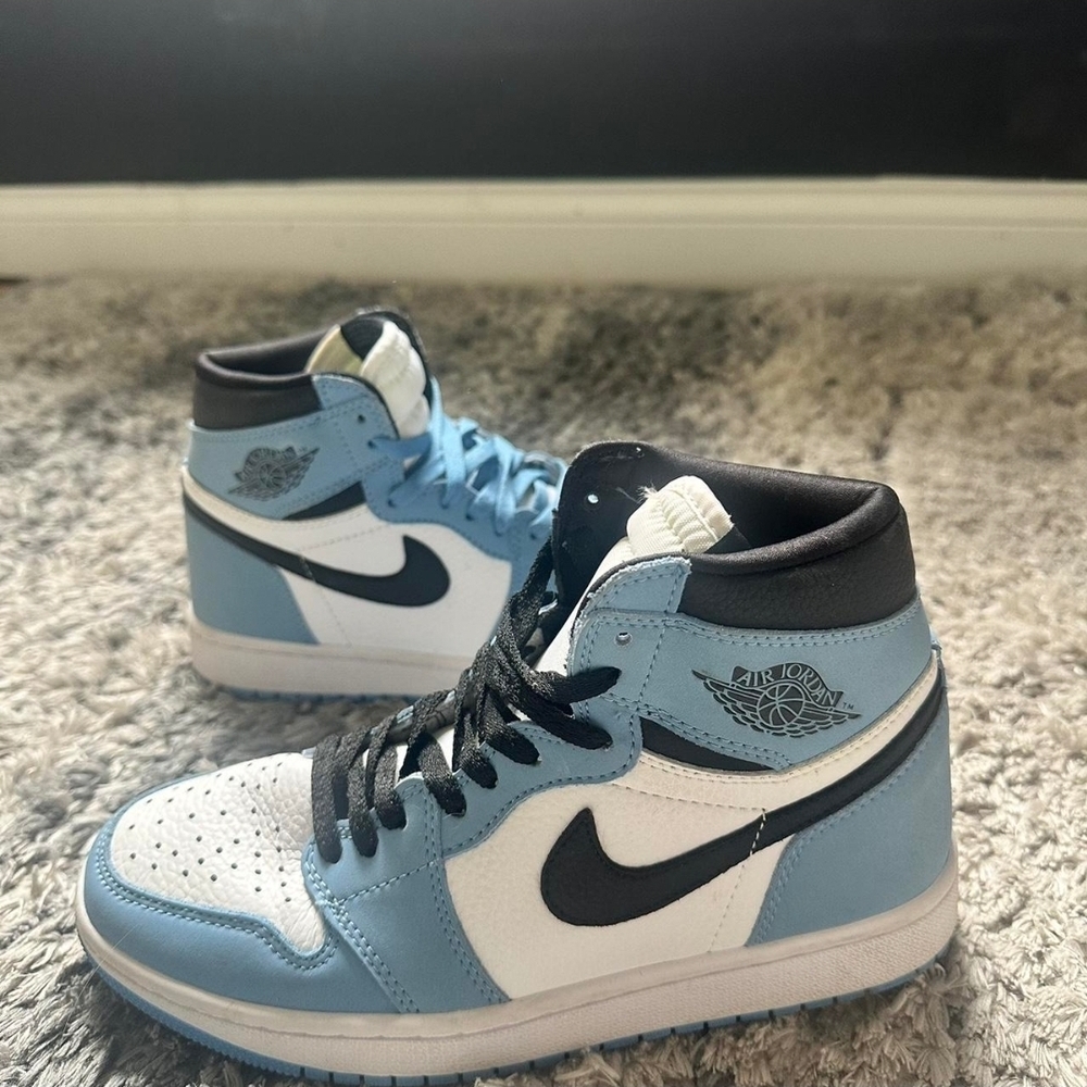 Blue and White High-Top Sneakers